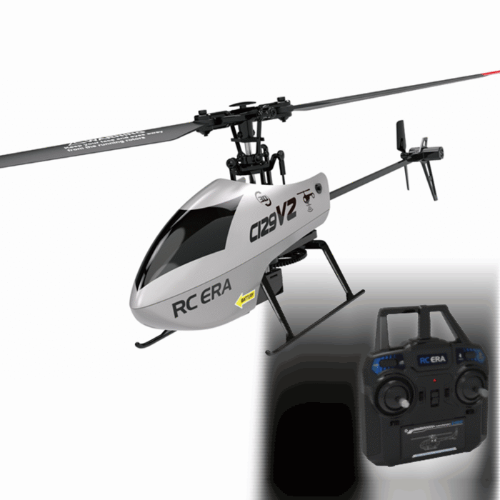 C129 V2 6-Axis Gyro 4 Channel Series Aerobatic Flight Altitude Hold Flybarless RC Helicopter RTF - Basic Remote Control with 2 Batteries Mode 1 (Right Hand Throttle) White