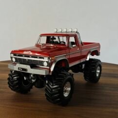 Godzilla 1974 Ford F-250 Monster Truck w/ 48-inch Tires (Red) Scale 1/18