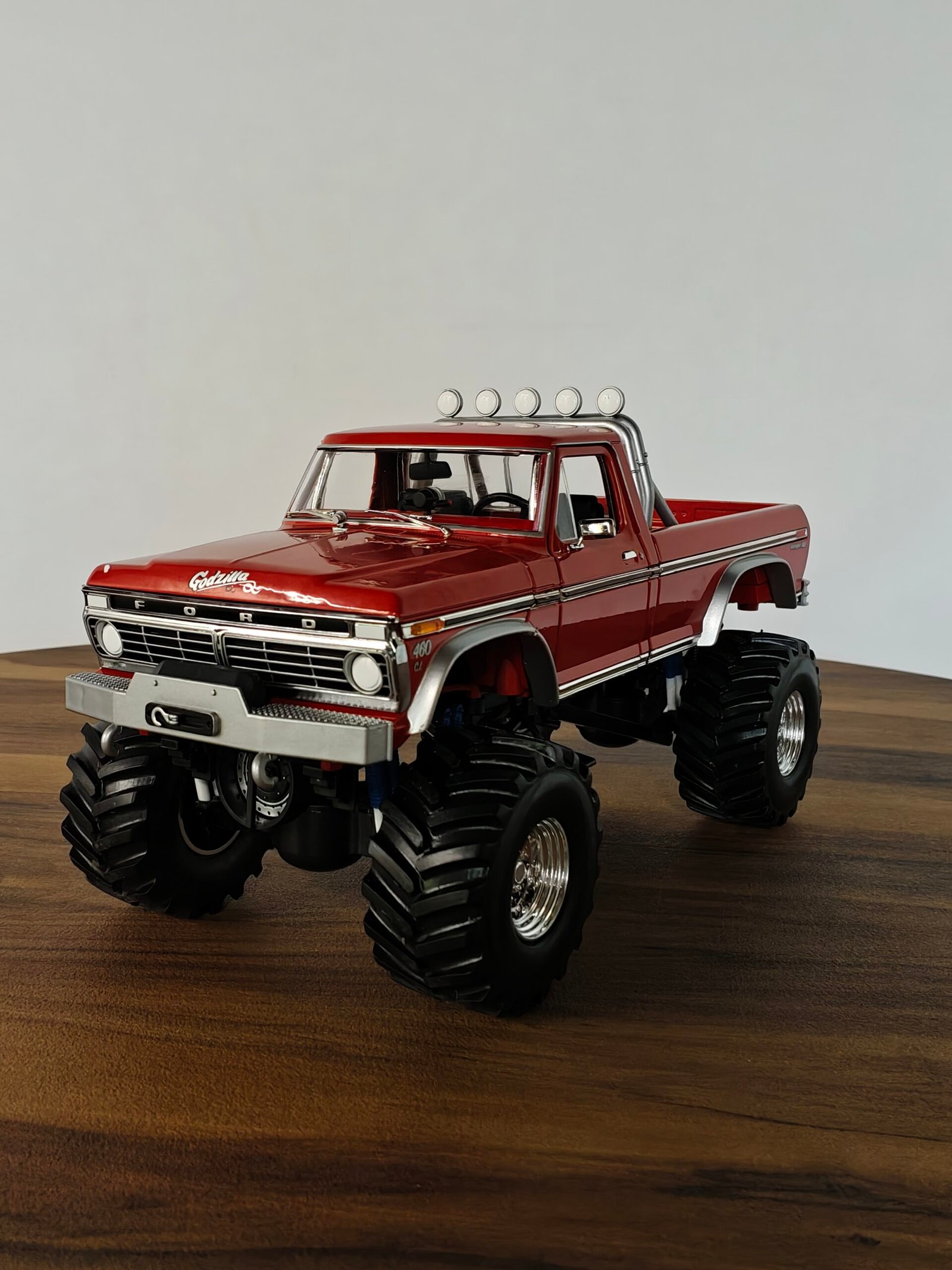 Godzilla 1974 Ford F-250 Monster Truck w/ 48-inch Tires (Red) Scale 1/18